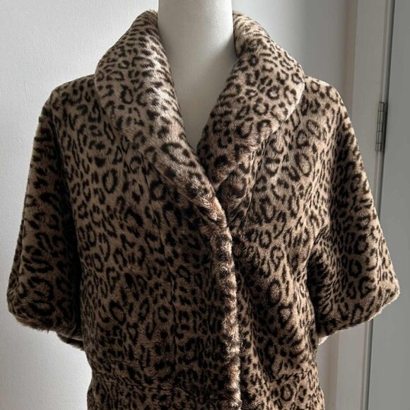 Calvin Klein Ultra Soft Leopard Faux-Fur Shawl-Collar Jacket Elbow Sleeve – US S - Picture 1 of 11
